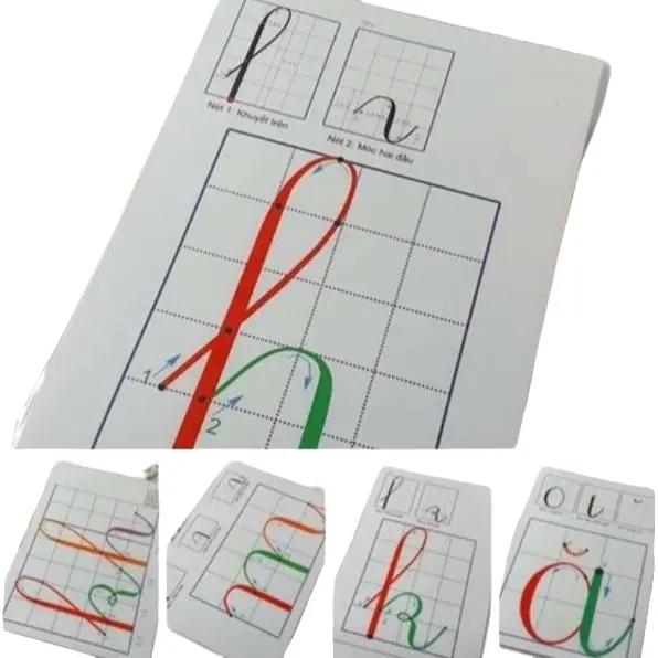 40 Thẻ hướng dẫn tập viết chữ cái và chữ ghép. kích thước a4, ép plastíc đền đẹp, sẵn băng keo hít bảng từ.