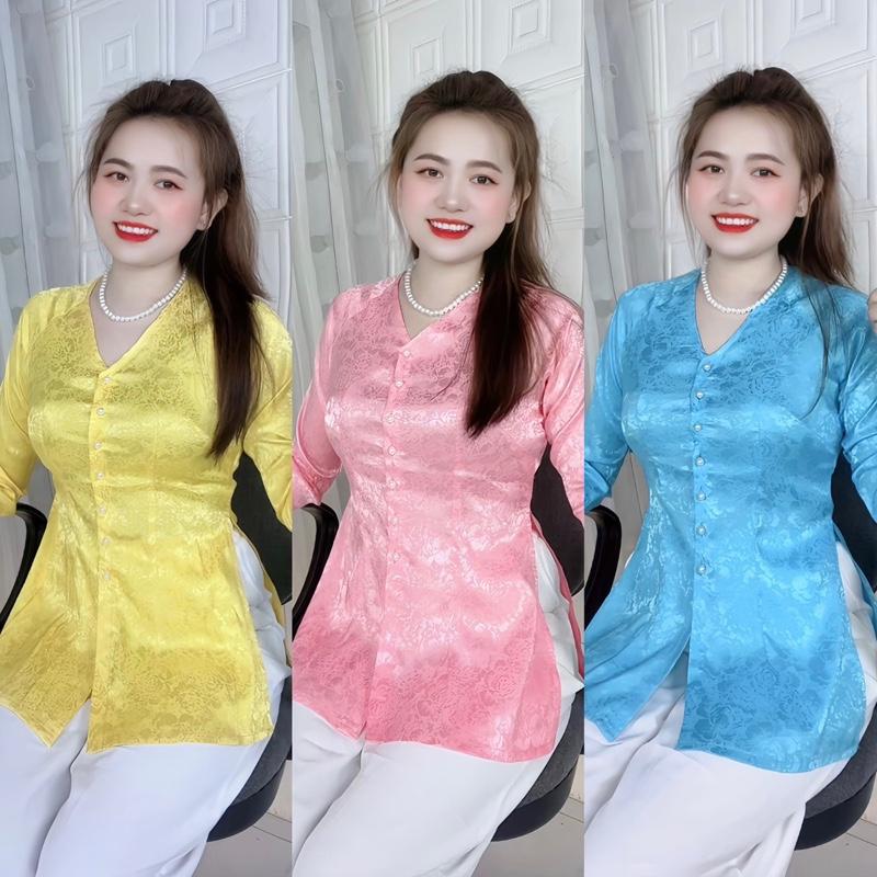   V01   ÁO LẺ  Bà Ba Gấm Cổ Tim Tay Dài Nút Gài 