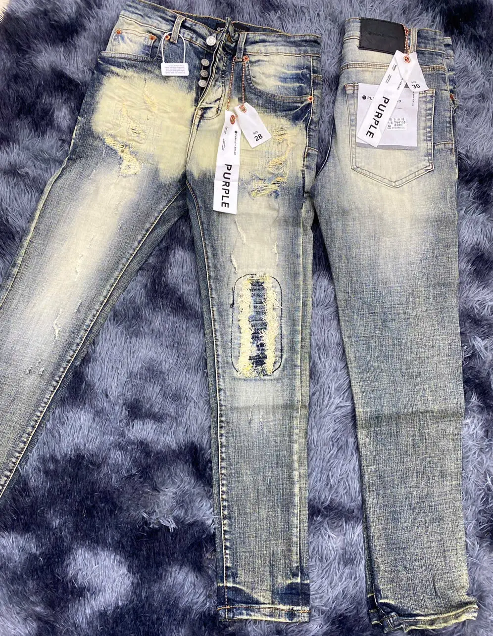 Jean PURPLE Xanh like auth vá đùi 4 cúc có túi Denim