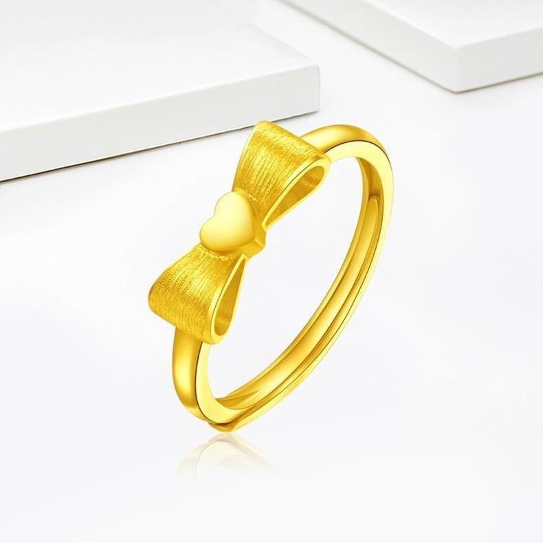 Product Introduction of New Trendy Gold-Plated Princess on the Run Bowknot Ring for Women Brass Gold Adjustable Plain Band Ring Valentine's Day Gift 6