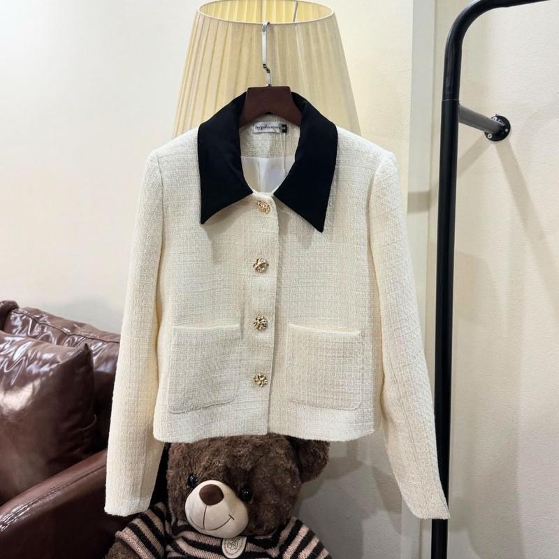 TẶNG QUẦN TẤT @gobystore Áo dạ trắng kem be phối cổ đen 2 lớp có đệm vai BYGOBYSTORE DÀY VỪA