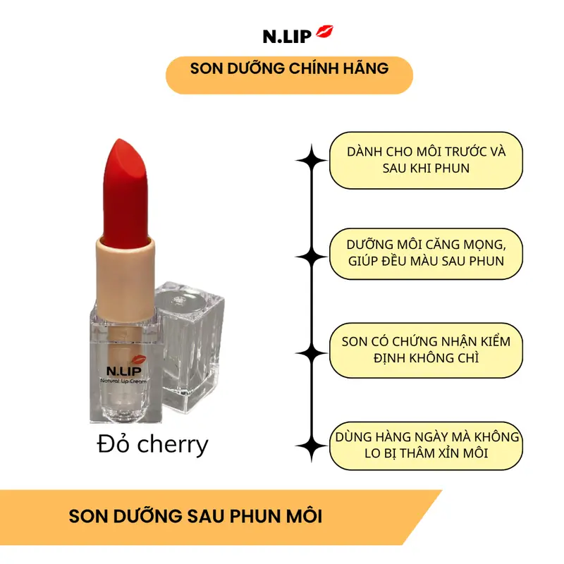 Son dưỡng NLip có màu cho môi sau phun xăm, kích màu môi, an toàn lành tính màu Đỏ cherry 0