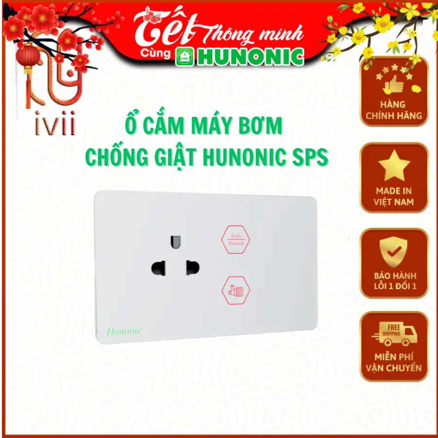 Ổ Cắm Máy Bơm Chống Giật An Toàn Hunonic SPS-Hàng chính hãng- Bảo hành 12 tháng vn thông minh
