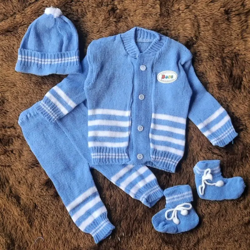 baju Set 4 in 1 Sweater Rajut Topi Dan kaos Kaki Bayi Baru Lahir Saja parsel jaket 4