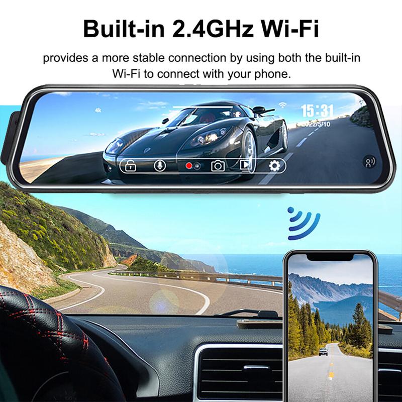 Product Introduction of Dash Cam, 3 Saluran, Untuk Kereta, Skrin Sentuh 10Inci, GPS, Kamera Pandangan Belakang, Kotak Hitam, Aksesori Kereta, Cermin Percuma, DVR, WIFI, Kamera Dash 4K Car 17