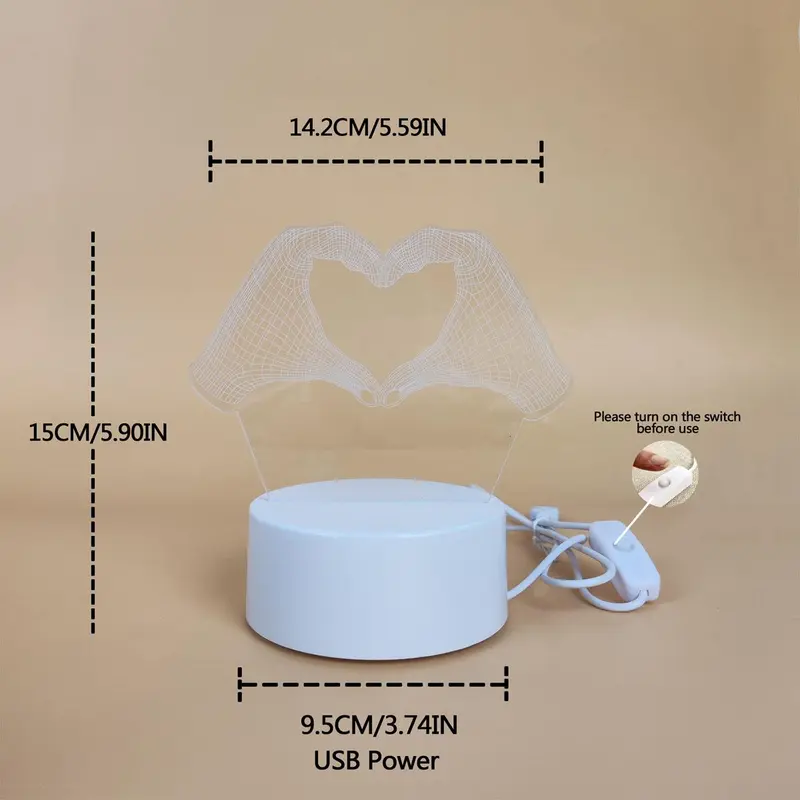 3D Heart Shaped LED Night Light, USB Powered Desktop Atmosphere Light, Creative Night Lamp for Bedroom Home Room Decor 1