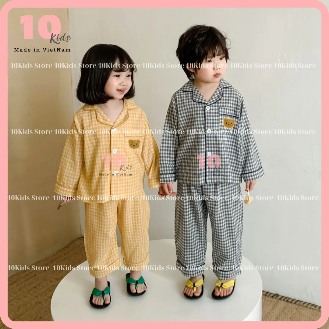 [8-45KG] Bộ Đồ Ngủ Pijama Dài Tay  Cho Bé Trai, Bé Gái Phong Cách Hàn Quốc - Chất Liệu Kate Thái Mát Lạnh Mặc Mùa Hè - Đồ Ngủ Cho Bé/ Đồ Mặc Nhà Cho Bé TenKids Store Quần