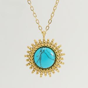 Loket Keluli Tahan Karat, Bentuk Bulat Turquoise, Untuk Wanita, Gaya Ringkas dan Moden, Kalung 18K Keluli Titanium, Produk Baru, Sesuai untuk Eksport