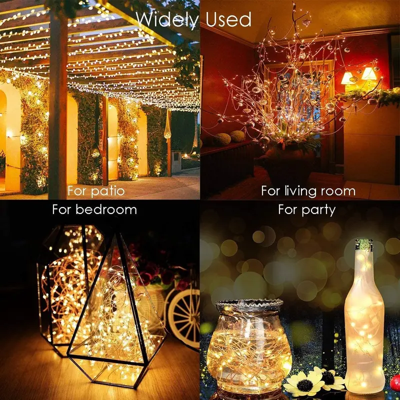 Đèn năng lượng mặt trời, Đèn dây cổ tích LED, Không thấm nước, 8 chế độ ánh sáng, Có sẵn trong 103m / 52m / 42M / 32m / 22m / 12m / 7M, Thích hợp cho sân vườn, chủ đề, cây, trang trí đám cưới, quà tặng Giáng sinh và Năm mới 2