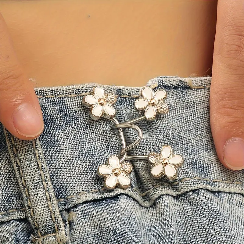 Flower Design Pant Waist Tightener, 2 Sets/4 Sets Detachable Fashion Waist Buttons Pins, No Sewing Waistband Tightener for Indoor & Outdoor 5