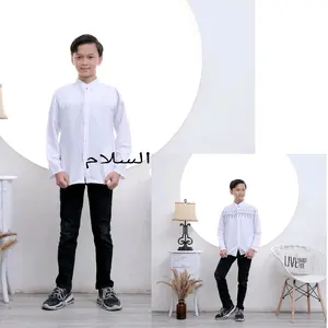 atasan baju koko bordir putih lengan panjang dan sarung batik anak laki-laki 9-15 th Putih Muslim Peci