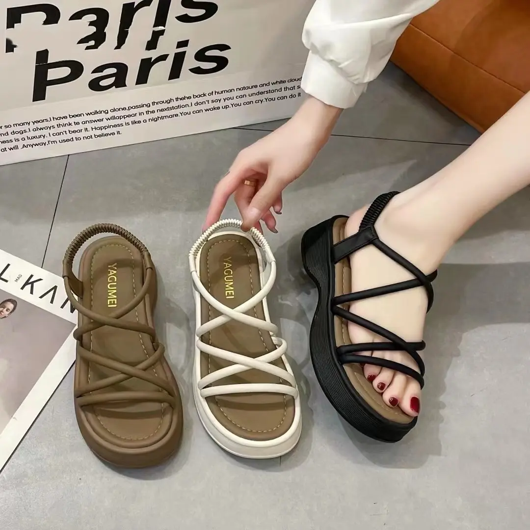 Sandal đế bánh mì quai ngang mảnh cao 5p - Dép thời trang nữ siêu tôn dáng Kiểu dáng Hàn Quốc Hàng Loại 1 QC Fullbox DéP Nhung GiàY Đế Bằng