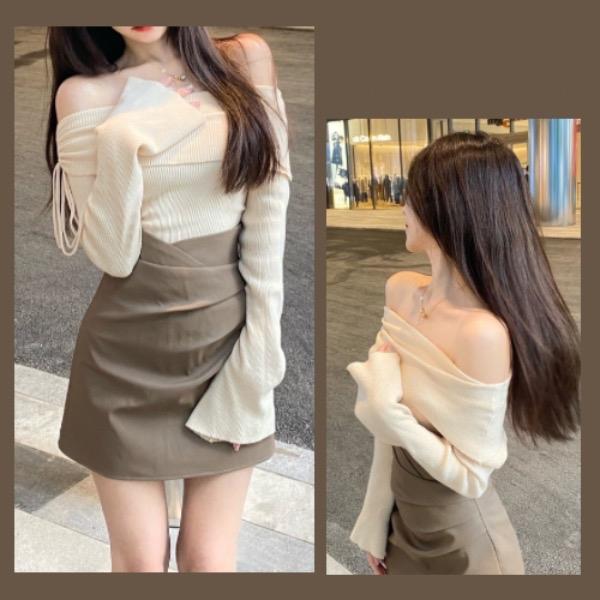  Set đồ nữ áo Len Trễ Vai + Chân Váy đồ bộ nữ Thu Đông Siêu Nữ tính   Có bigsize  028 