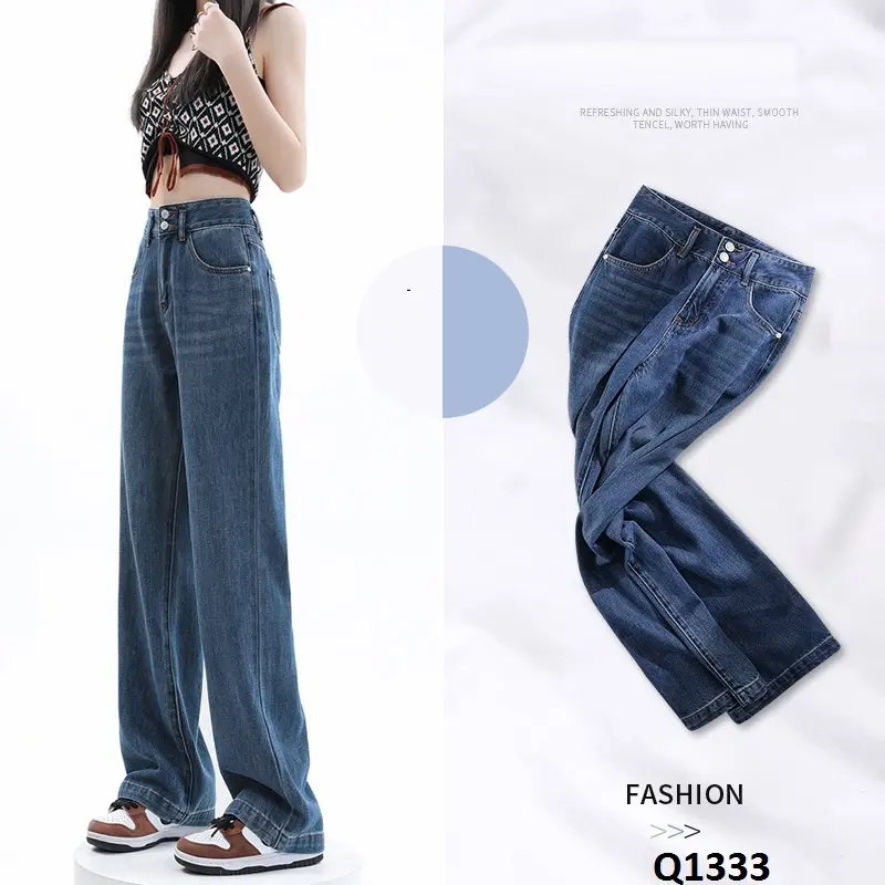 Q1333-95cm- Kisuhi Quần jean  Suông Tencel Mềm Mại Thoáng Mát Nữ Women Pants Ong 3