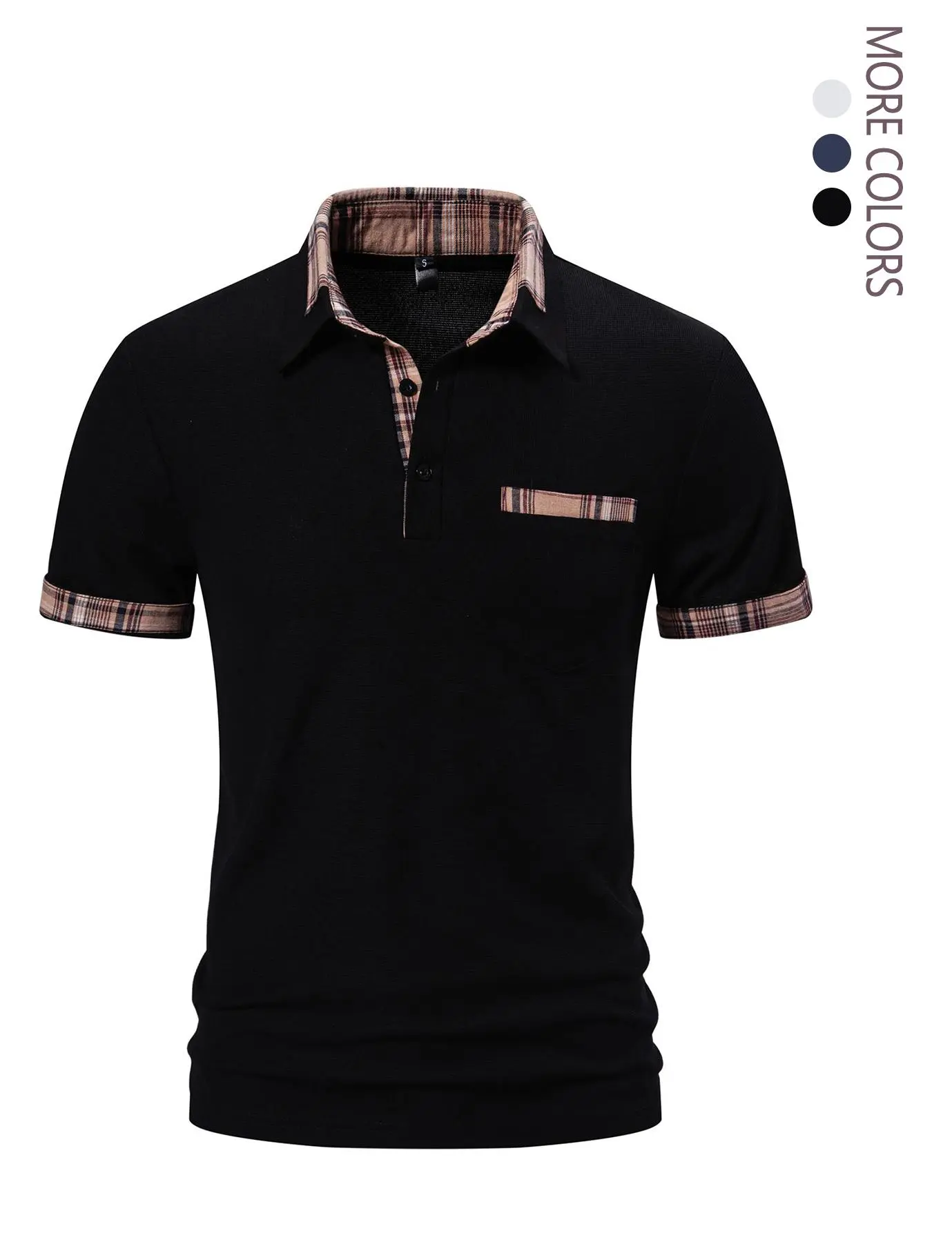 Men's Regular Fit Patchwork Print Contrast Binding Polo Shirt, Casual Shortsleeve Button Front Top for Summer, Menswear for Daily Wear, Going Out Top