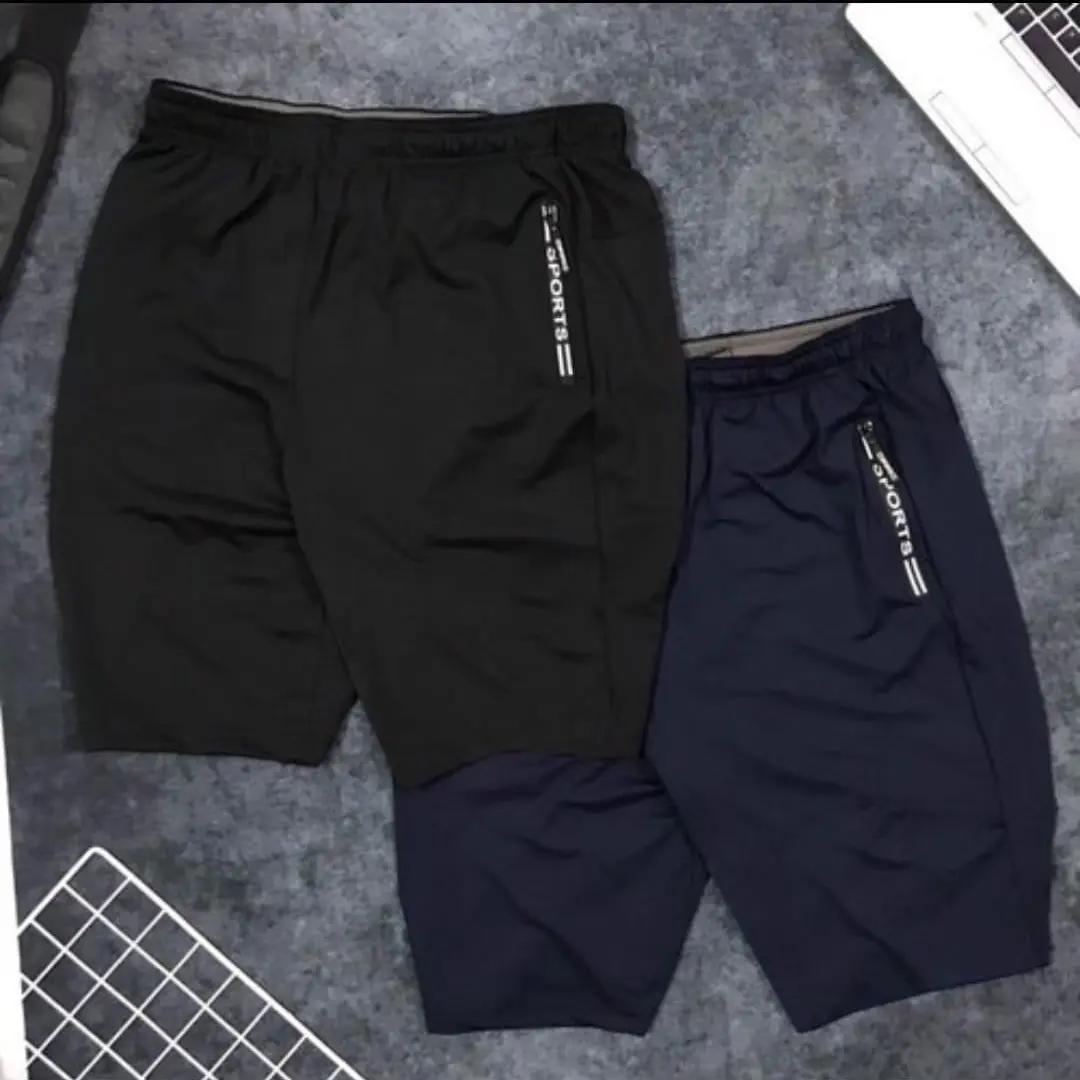 Quần short nam thể thao vải thun lạnh 2 túi kéo khoá in sport
