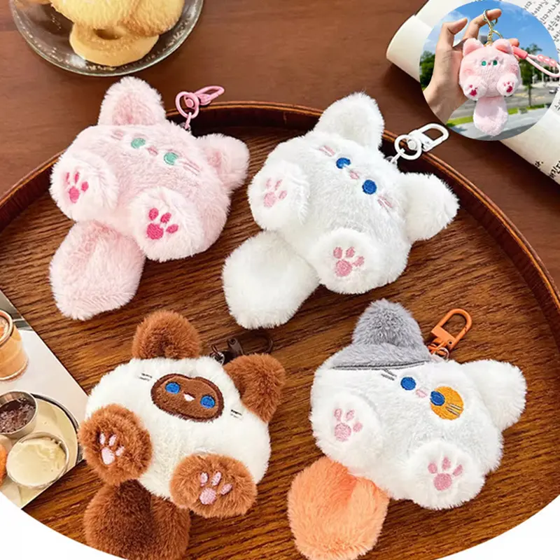Cat Keychain Plushie Long-tailed Cat Key Ring Cute Soft Plush Toy Doll ...