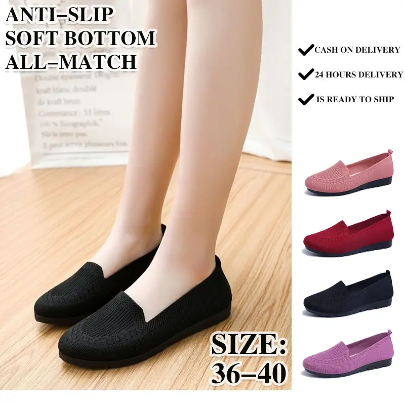 Doll Shoes Women Casual Breathable Non-slip Soft Bottom Mesh Knit Half Shoes for Women Rubber