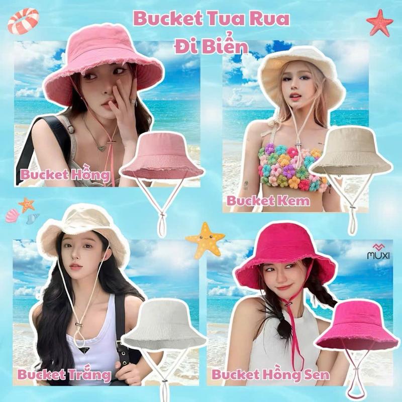[Voucher 30k] Mũ Nón Bucket tai bèo vành rộng trai gái trẻ em, Bo Tua cột dài HÀNG TRƠN size Người lớn và Trẻ em 1