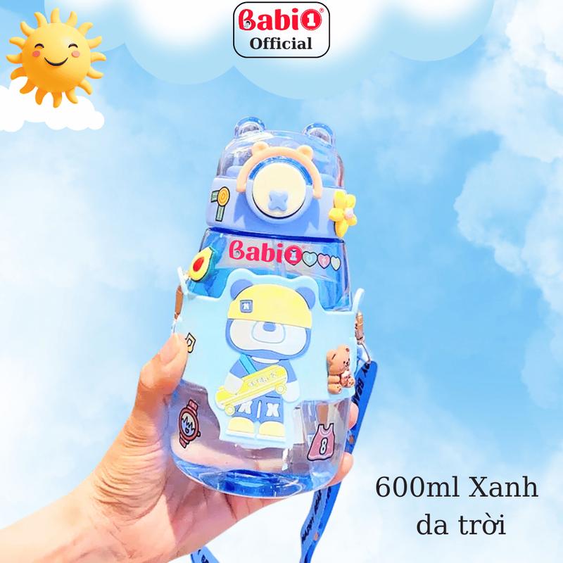 Bình Nước Cho Bé Babi1 Bình Uống Nước 600ml Cho Bé Đi Học Có Quai Đeo Tặng Kèm Sticker Dễ Thương 7