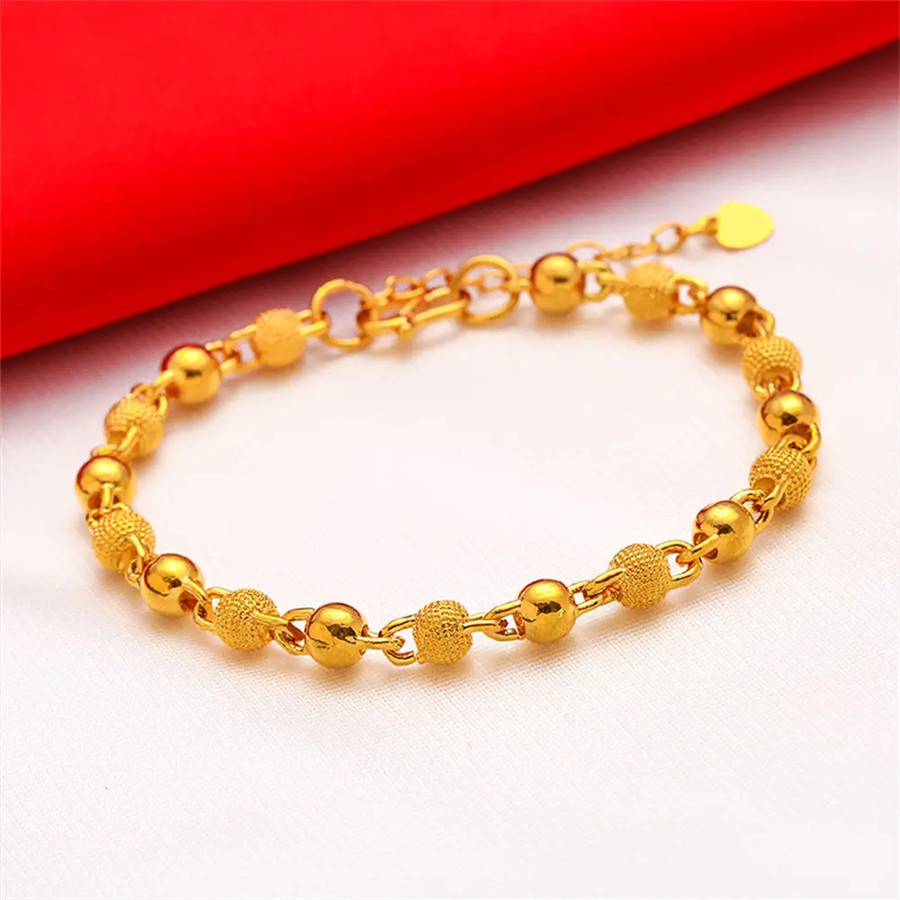 Original 916 Gold Bracelet Frosted Light Bead Round Bead Transfer Bead Bracelet