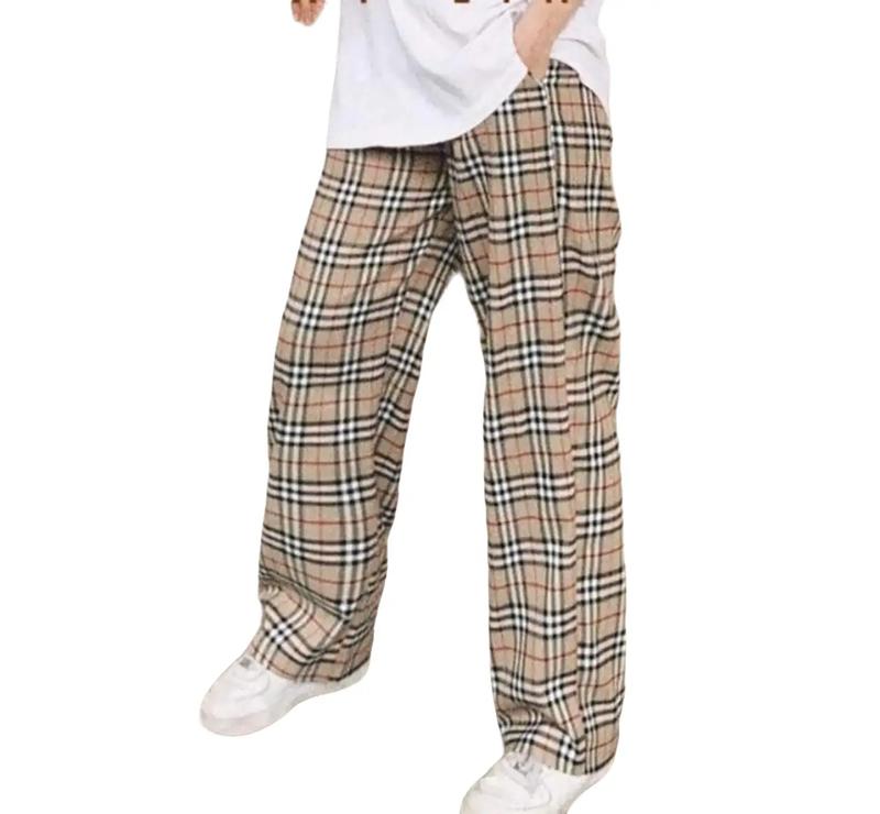  quần nữ Quần kẻ caro ống rộng Quần kẻ caro ống suông cạp chun nhiều màu quần caro thời trang Voi Women Ong Cotton Navy 