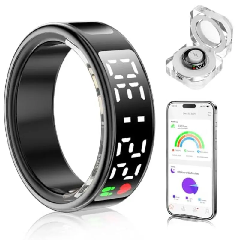 Smart Ring, 1 Count Multifunctional Wireless Fitness Tracker with Touch Screen, Long Battery Life Smart Ring with Charging Case, Compatible with Smartphones & Tablets