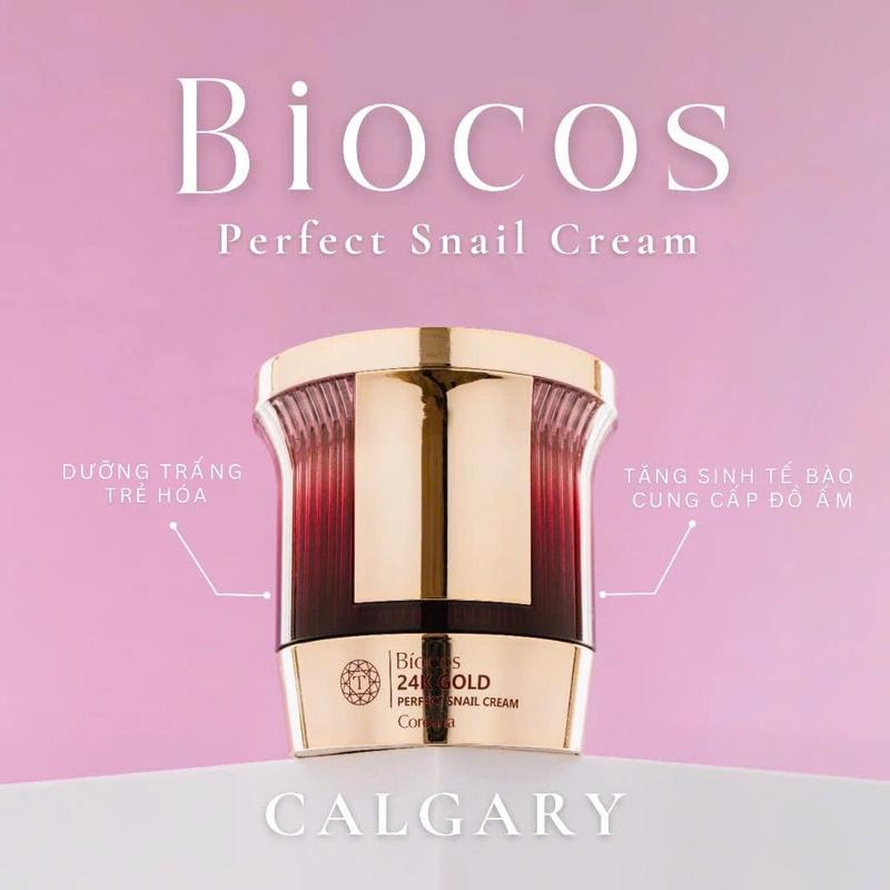 Kem Dưỡng Ẩm Tái Tạo Da BIOCOS 24K Gold Perfect Snail Cream – Chiết Xuất Ốc Sên Vàng – Làm Mịn & Sáng Da - Hỗ trợ làm chậm quá trình lão hoá - Coreana– 50ml