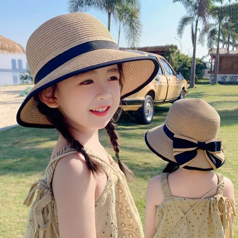 Mũ Chống Nắng Cho Trẻ Em, Vành Lớn, Thích Hợp Cho Mùa Hè, Cho Bé Gái, Chống Nắng, Mũ Đi Biển, Mũ Bucket Cho Bé Gái, Làm Bằng Rơm, Lý Tưởng Cho Các Hoạt Động Bờ Biển
