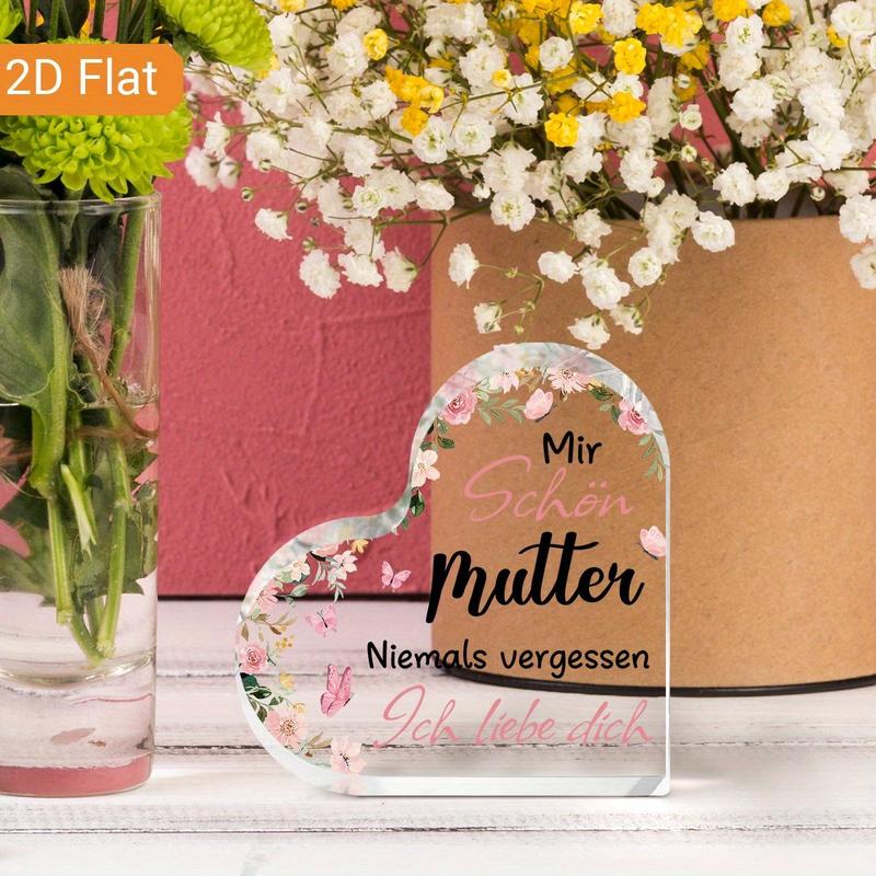 Heart Shaped Acrylic Decorative Plaque, Flower Pattern Desktop Ornament, Birthday Gift for Mom, Home Decor, Desktop Decoration for Living Room Bedroom, Signs 7