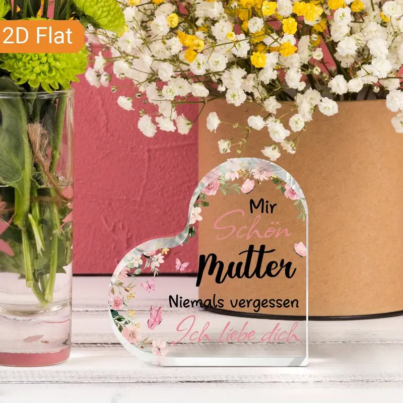 Heart Shaped Acrylic Decorative Plaque, Flower Pattern Desktop Ornament, Birthday Gift for Mom, Home Decor, Desktop Decoration for Living Room Bedroom, Signs 7