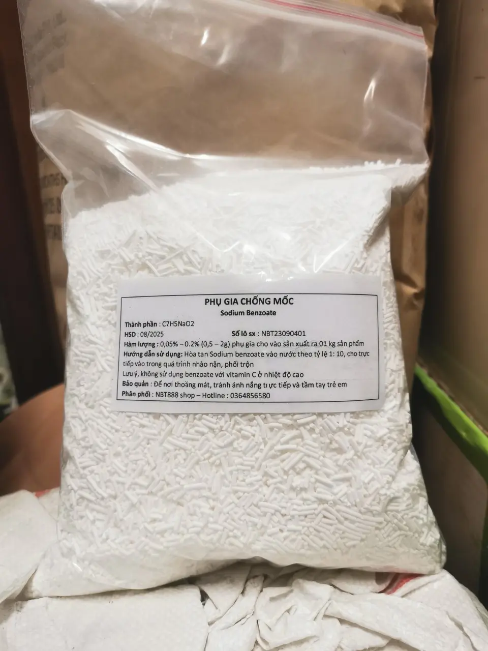 Bột chống mốc sodium benzoate ( 01 kg ) dùng trong sản xuất thực phẩm, bún tươi, hủ tiếu, phở Không đường