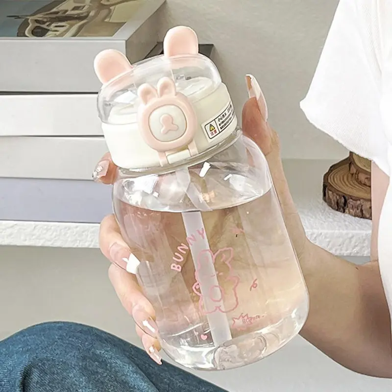 Bình Nước Dễ Thương, Dung Tích 500ML, Dành Cho Trẻ Em, Có Ống Hút Và Dây Đeo, Thiết Kế Hoạt Hình, Làm Bằng Nhựa, Cầm Tay, Thích Hợp Cho Trường Học, Bình Nước, Không Chứa BPA, Bình Uống Nước 5