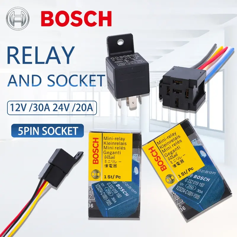 Bosch Relay For horn Motorcycle 12V 30A 5pin With Socket 24V Truck Mini ...