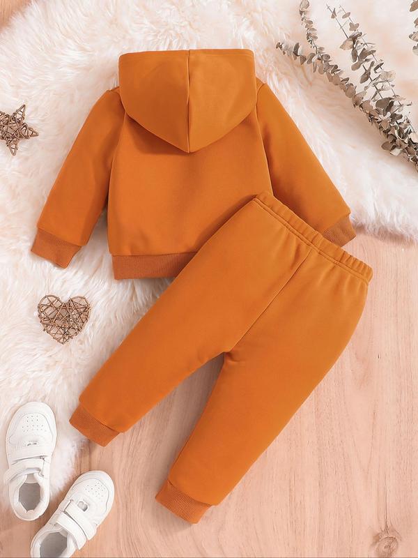 Baby's 2pcs Letter Print Hoodie & Jogger Pants Set, Long Sleeve Hooded Top & Elastic Waist Sweatpants, Casual Spring & Fall Outfits Clothes For Infant Toddler Kids 2