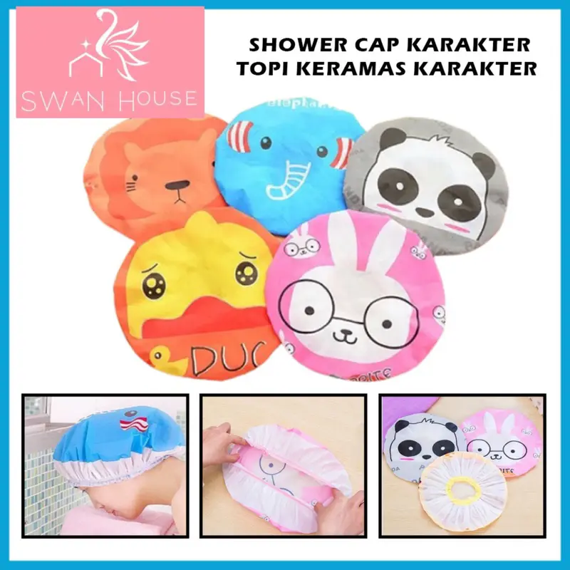 Shower Cap Karakter Kartun Penutup Rambut Kepala Mandi Topi Lucu Tutup DMO E33
