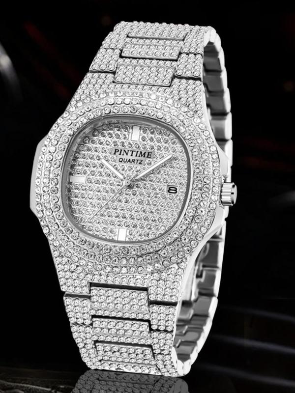 Women's Elegant Rhinestone Decorated Analog Quartz Watch, Fashionable Luxury Round Dial Calendar Watch for Women & Girls, with Box 5