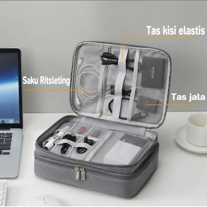 Travel Pouch Organizer Digital Tas Penyimpanan Gadget Kabel Charger USB Serbaguna/Travel Bag Digital Organizer 3 Layer Resleting Water Resistant 4