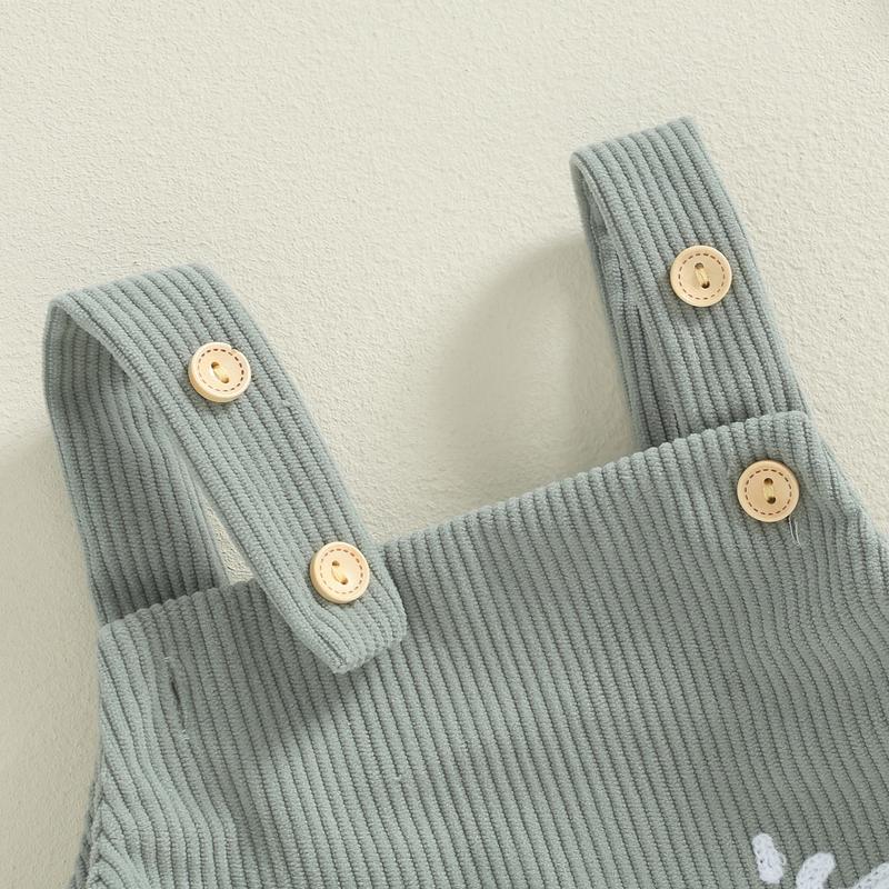 Product Introduction of Baby Boy Corduroy Romper Letter Embroidery Sleeves Square Neck Overalls Jumpsuit for Spring Fall 37