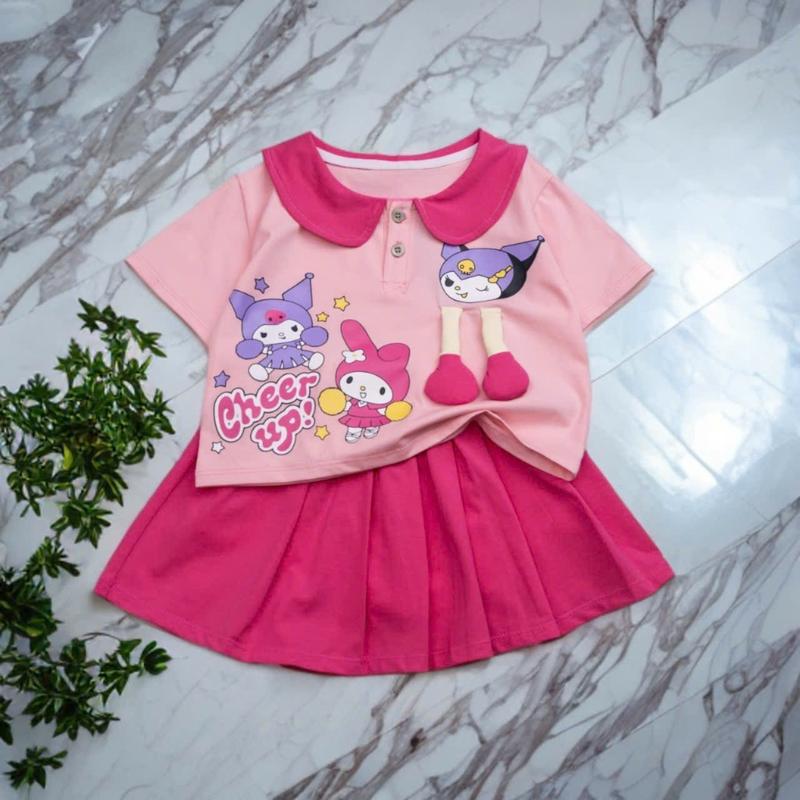 set váy bé gái 10kg - 38kg chất cotton 4c mềm mịn mát in kuromii kèm chân xinh xắn chân váy xếp li kèm chip Vải Cotton quần  áo đồ  bộ