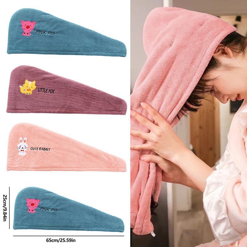 Product Introduction of Hair Drying Cap Towel Women Thicken Absorbent Shower Cap Coral Fleece Cute Animal Embroidery Quick-Dry Bathroom Towel 19