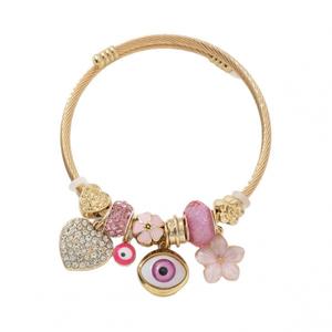 สร้อยข้อมือตาผู้พิทักษ์, สร้อยข้อมือลูกปัด DIY, หัวใจ Rhinestone ตาปีศาจสีชมพู, ดอกไม้แฟชั่น, เครื่องประดับ Purmoon, เครื่องประดับเสน่ห์นำโชค, การออกแบบโคลเวอร์สี่ใบ, สแตนเลสปรับได้, Unisex, เหมาะสำหรับเป็นของขวัญวันเกิด