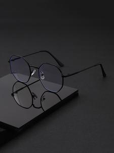 Lentes de moda para hombre de metal con polígono irregular de armazón completo, lentes de PC de alta calidad para estilo universitario, ideales para uso diario y para el trayecto al trabajo