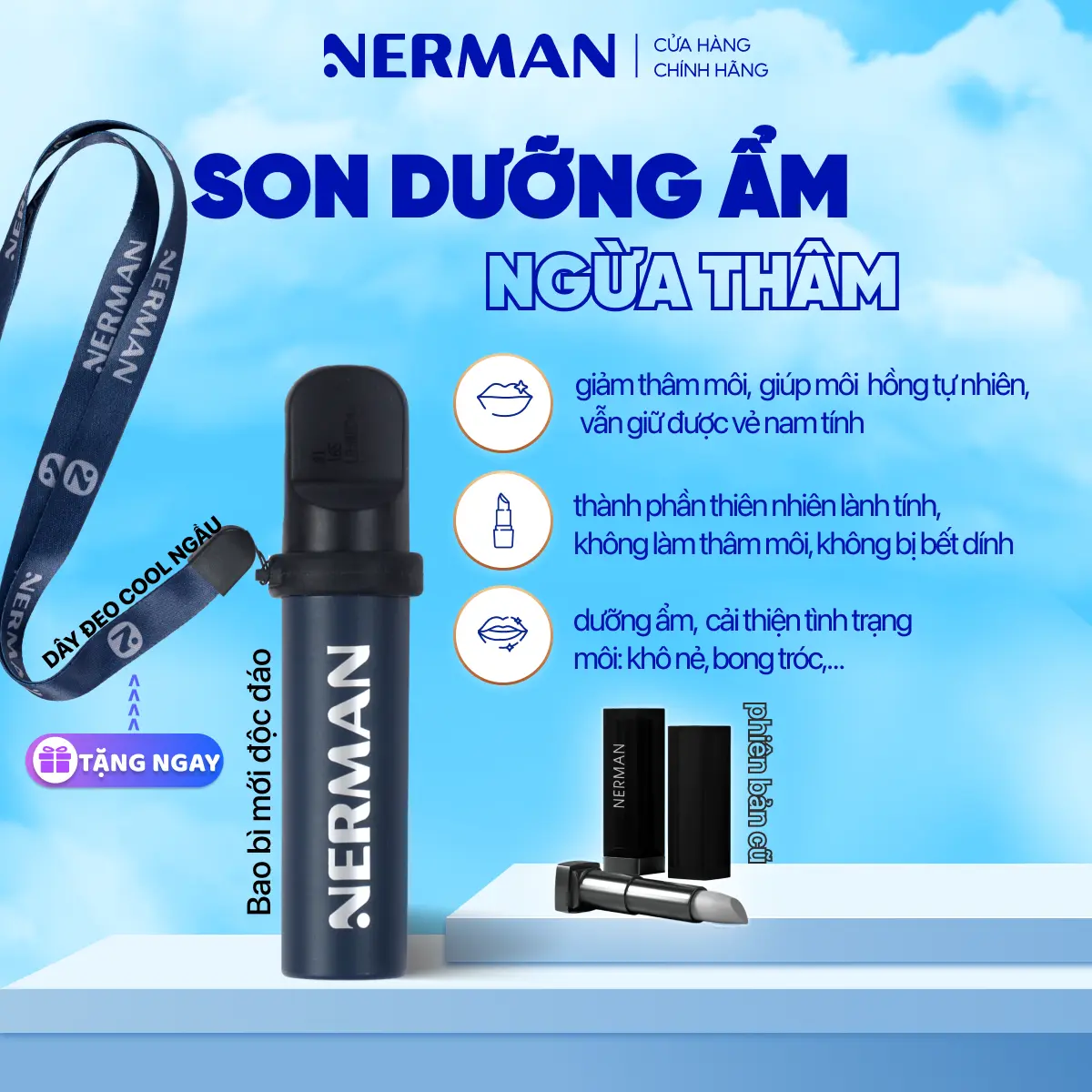 [MUA 2 TẶNG 1] Son dưỡng cho nam Nerman dưỡng ẩm môi, giảm nứt nẻ, không bết dính, hỗ trợ mờ thâm Men in Black 4g [TẶNG XỊT THƠM MIỆNG KHI MUA COMBO]