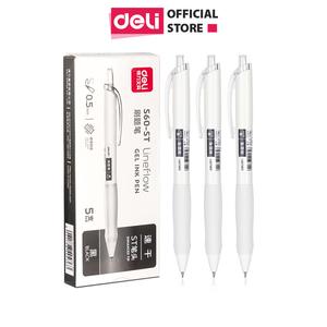 Bút gel S60-ST mực đen ngòi 0.5mm Deli - Ngòi ST nét nhỏ, có đệm tay, vỏ trắng basic Bút bi nước viết trơn tru cho học sinh văn phòng khô nhanh