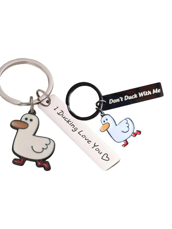 Cute Cartoon Duck Stainless Steel Keychain, Fashion Letter Engraving Slogan Metal Keychain, Backpack Messenger Bag Decoration, Cute Accessories, Couple Gifts, Creative Gifts, Valentine's Day, Gift 7