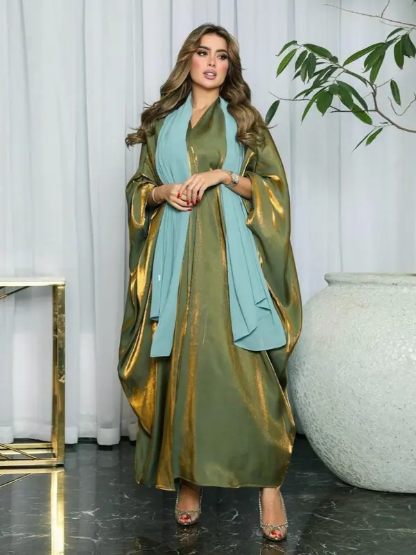 Women's Satin Batwing Sleeve Abaya Without Hijab, Elegant Silk Maxi Arabic Robe Loose Abayas, Abaya for Women, Muslim Clothes, Modest Outfits, Abaya for Women, Summer Outfits 2024 6