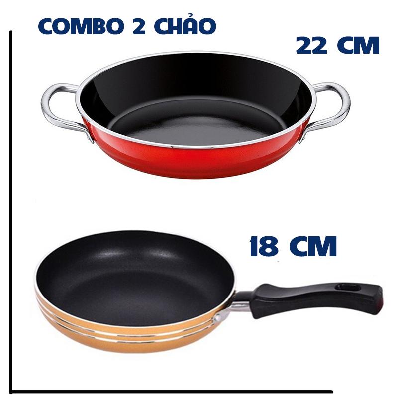 [COMBO 2 CHẢO] Chảo chống dính 2 quai 22 cm và chảo 1 quai 18 cm cao cấp - Chảo chống dính 2 quai cao cấp