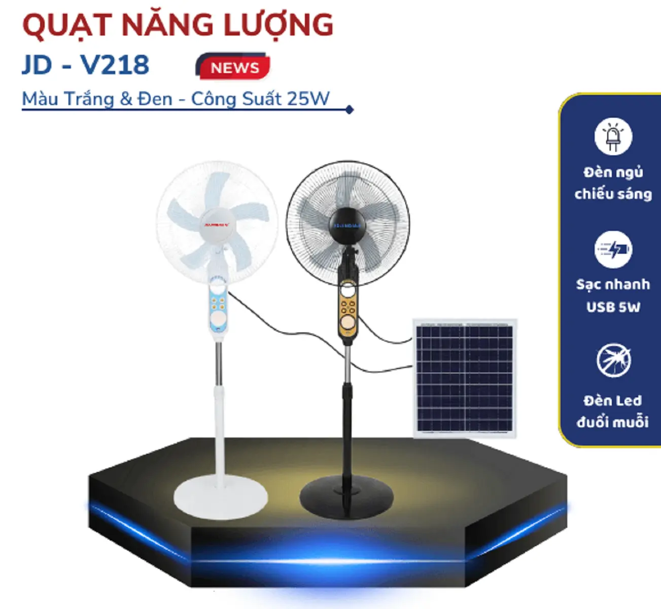 QUẠT NĂNG LƯỢNG MẶT TRỜI 25W JD-V218 MÀU TRẮNG  QuạT