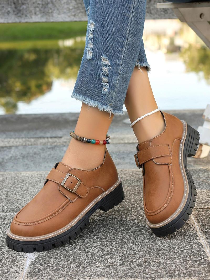 Product Introduction of Women's Fashionable Solid Color Buckle Decor Loafers, Casual Comfortable Shoes for Daily Wear, Female All-match Round Toe Slip on Shoes for Daily Wear, Girl 3